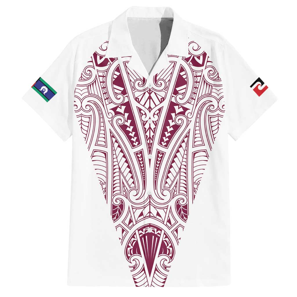 Queensland Maori Rugby Nga Hau e Wha Family Matching Off Shoulder Short Dress and Hawaiian Shirt White Motif LT9 Dad's Shirt - Short Sleeve White - Polynesian Pride