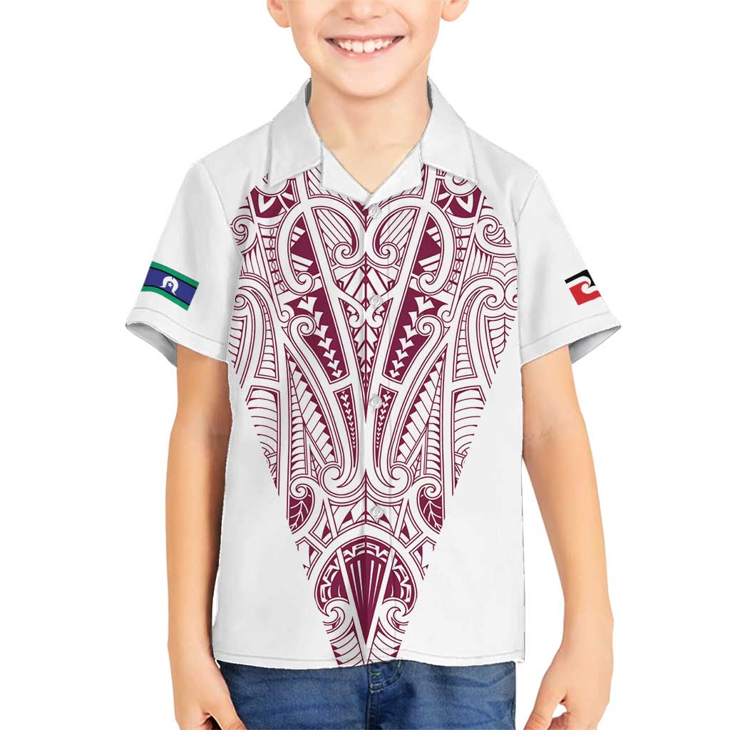 Queensland Maori Rugby Nga Hau e Wha Family Matching Off Shoulder Short Dress and Hawaiian Shirt White Motif LT9 Son's Shirt White - Polynesian Pride