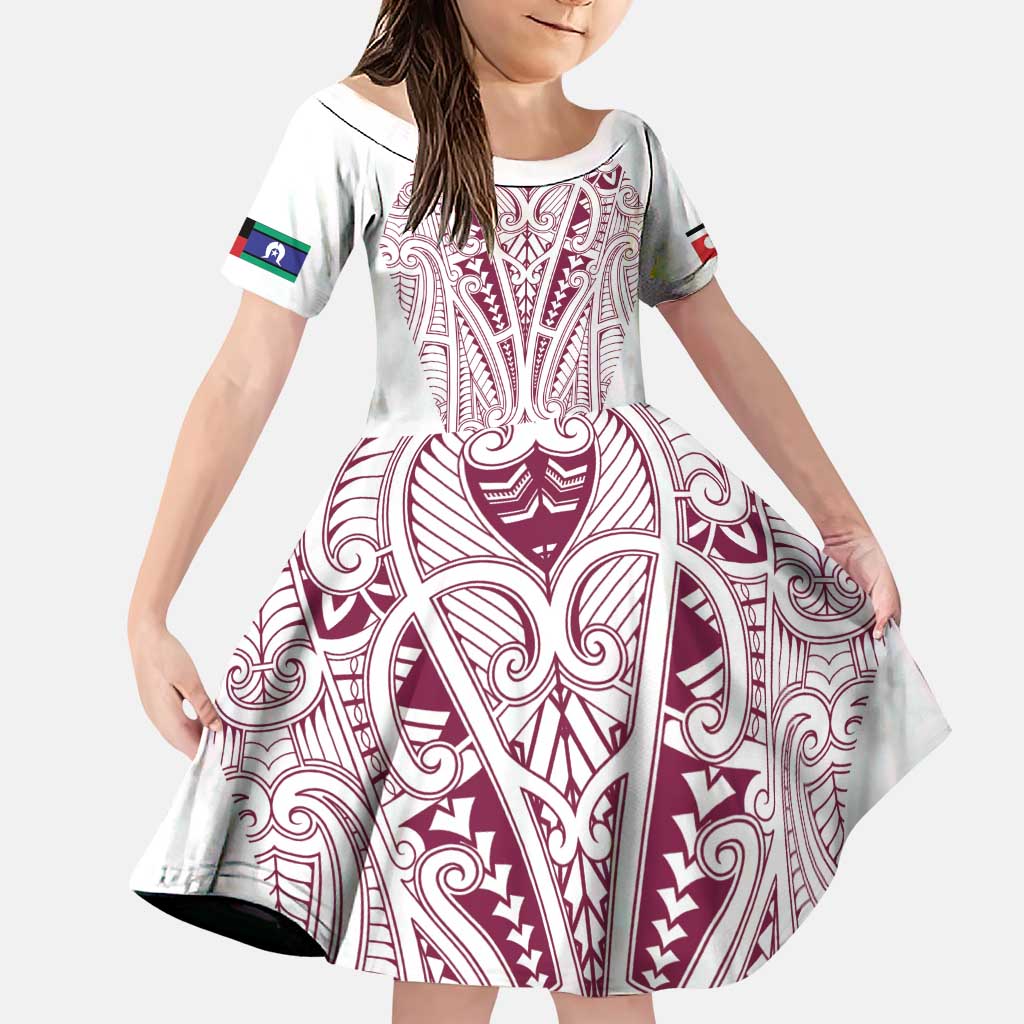 Queensland Maori Rugby Nga Hau e Wha Family Matching Puletasi and Hawaiian Shirt White Motif LT9 Daughter's Dress White - Polynesian Pride