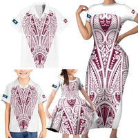 Queensland Maori Rugby Nga Hau e Wha Family Matching Short Sleeve Bodycon Dress and Hawaiian Shirt White Motif LT9 - Polynesian Pride