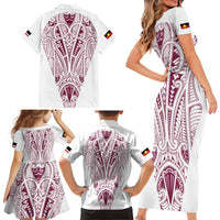Queensland Maori Rugby Nga Hau e Wha Family Matching Short Sleeve Bodycon Dress and Hawaiian Shirt White Motif LT9 - Polynesian Pride