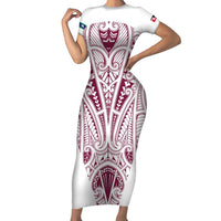 Queensland Maori Rugby Nga Hau e Wha Family Matching Short Sleeve Bodycon Dress and Hawaiian Shirt White Motif LT9 Mom's Dress White - Polynesian Pride