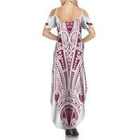 Queensland Maori Rugby Nga Hau e Wha Family Matching Summer Maxi Dress and Hawaiian Shirt White Motif LT9 - Polynesian Pride