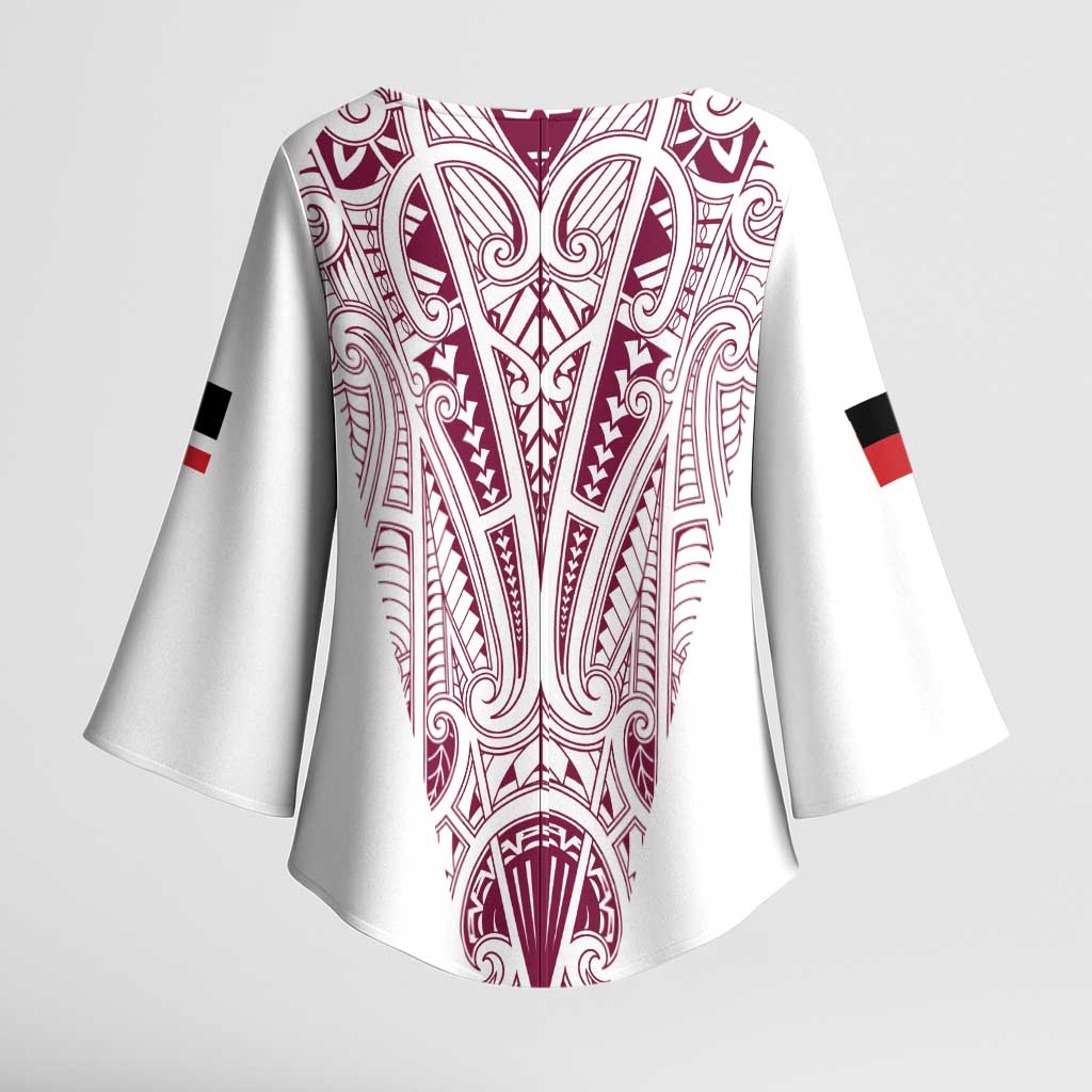 Queensland Maori Rugby Nga Hau e Wha Kimono Sleeve Blouse White Motif - Polynesian Pride