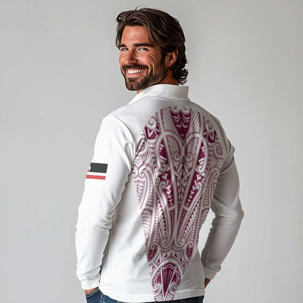 Queensland Maori Rugby Nga Hau e Wha Long Sleeve Polo Shirt White Motif