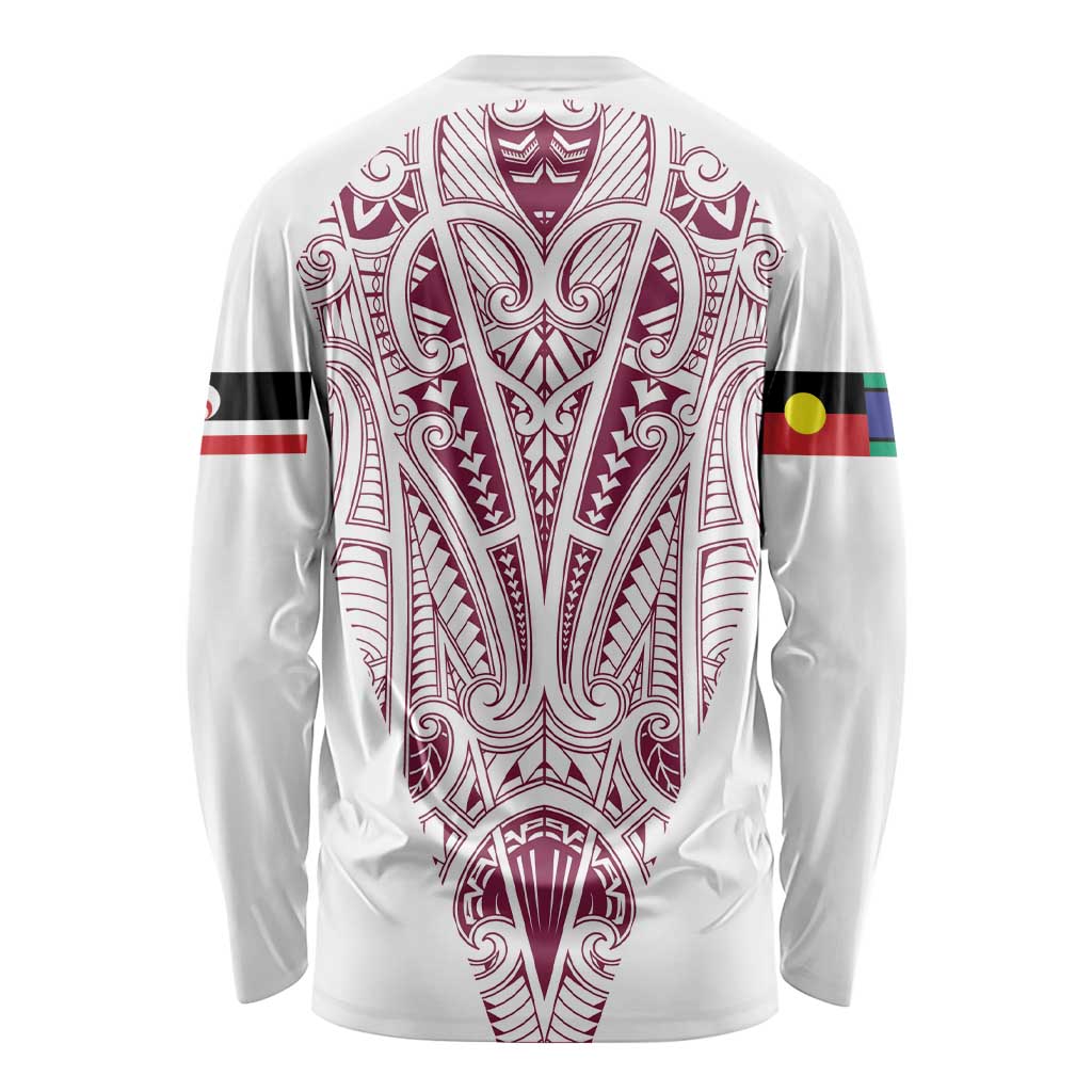 Queensland Maori Rugby Nga Hau e Wha Long Sleeve Shirt White Motif LT9 - Polynesian Pride