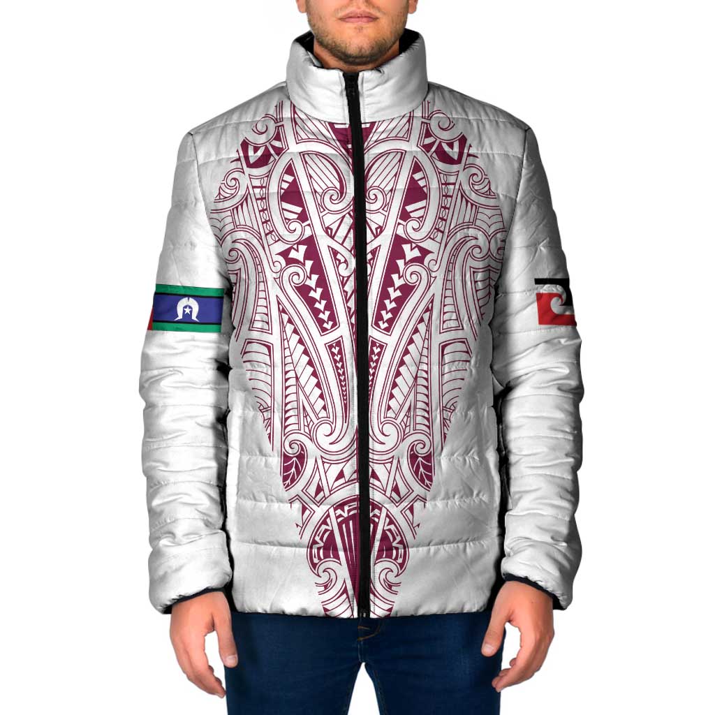 Queensland Maori Rugby Nga Hau e Wha Padded Jacket White Motif - Polynesian Pride
