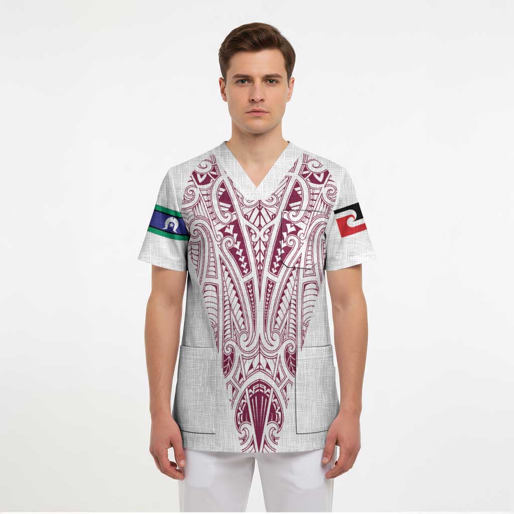Queensland Maori Rugby Nga Hau e Wha Scrub Top White Motif - Polynesian Pride