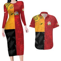 Custom British Lions-AUNZ Couples Matching Long Sleeve Bodycon Dress and Hawaiian Shirt Australia-New Zealand Indigenous Motif LT9 Red - Polynesian Pride