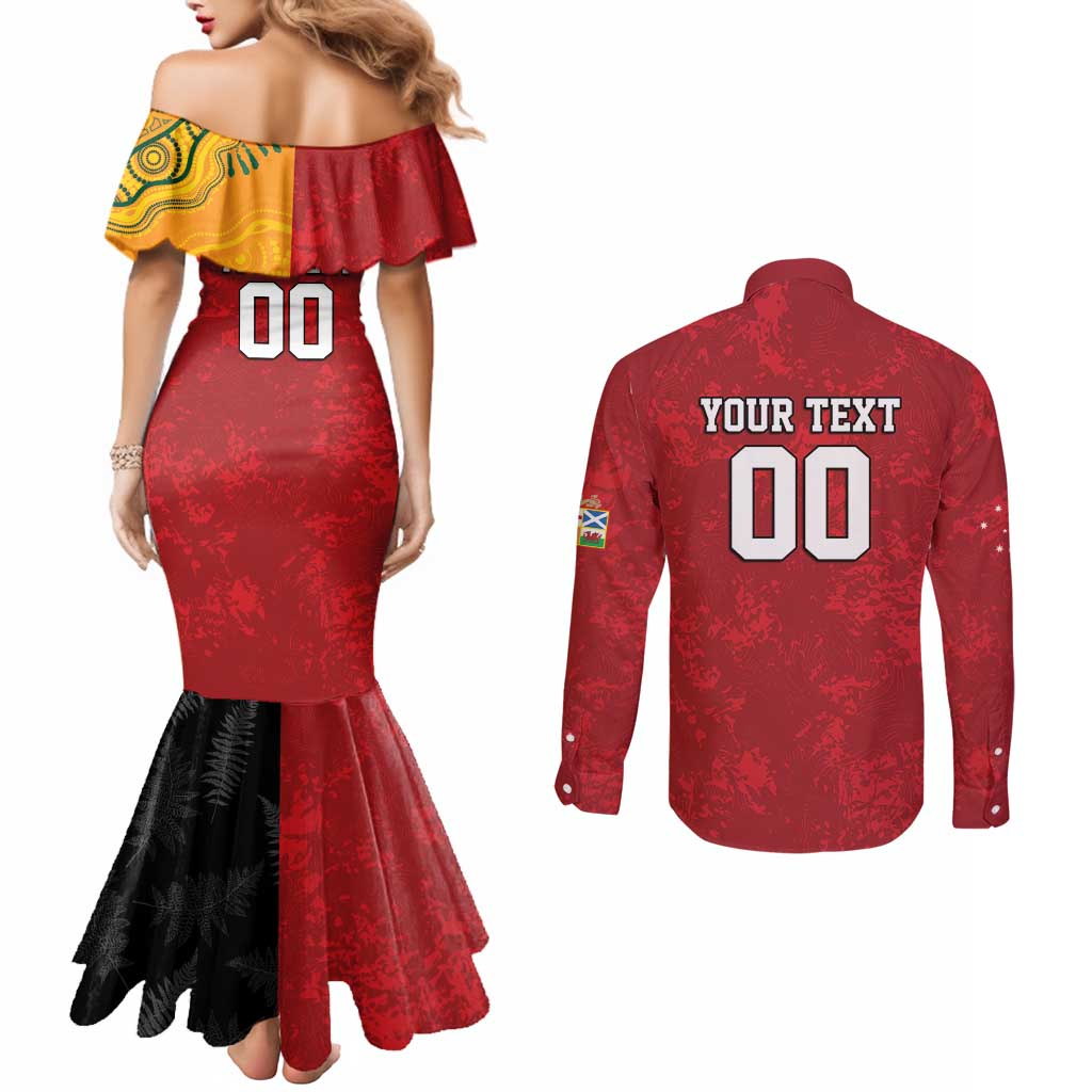 Custom British Lions-AUNZ Couples Matching Mermaid Dress and Long Sleeve Button Shirt Australia-New Zealand Indigenous Motif LT9 - Polynesian Pride