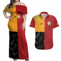 Custom British Lions-AUNZ Couples Matching Off Shoulder Maxi Dress and Hawaiian Shirt Australia-New Zealand Indigenous Motif LT9 Red - Polynesian Pride