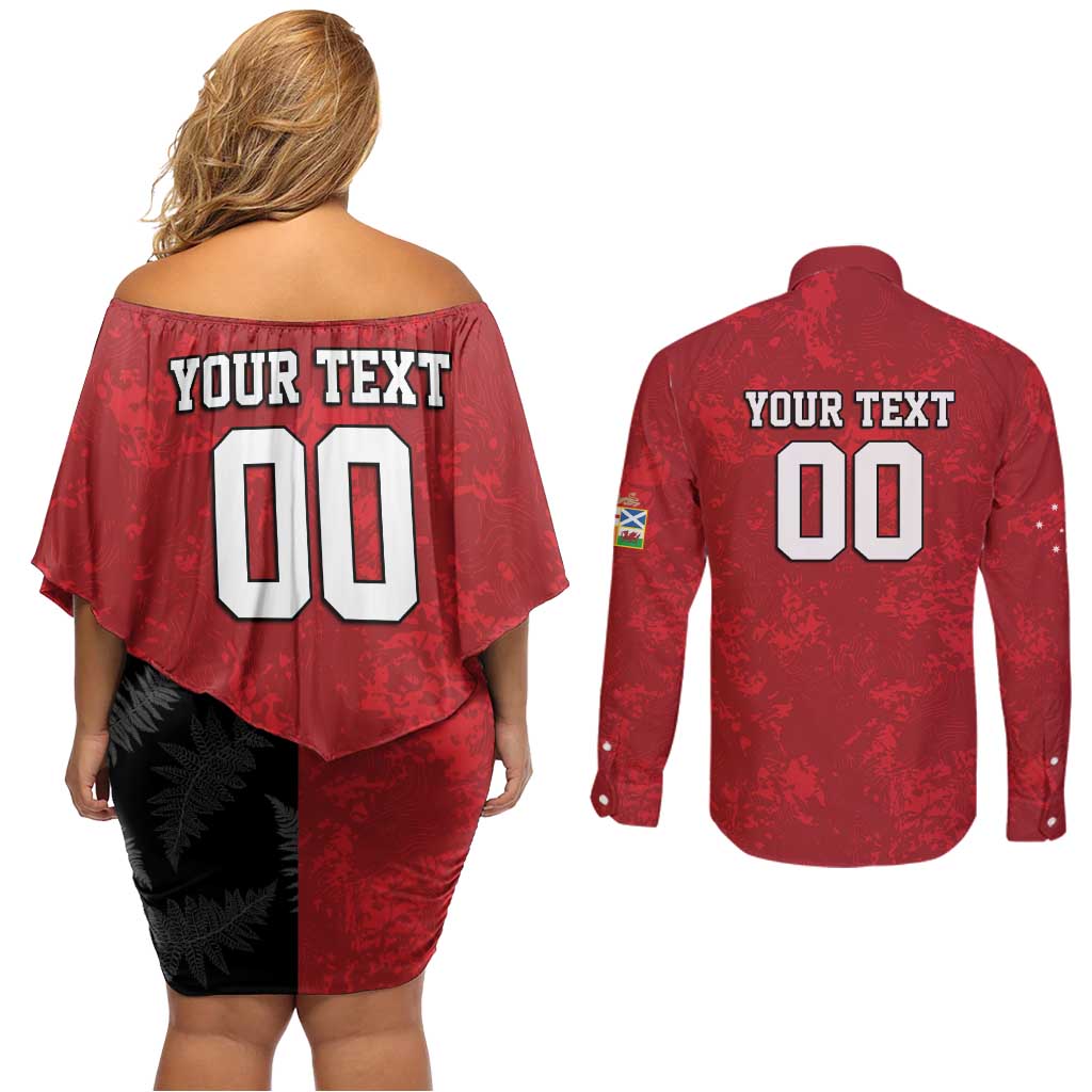 Custom British Lions-AUNZ Couples Matching Off Shoulder Short Dress and Long Sleeve Button Shirt Australia-New Zealand Indigenous Motif LT9 - Polynesian Pride