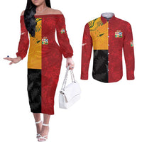 Custom British Lions-AUNZ Couples Matching Off The Shoulder Long Sleeve Dress and Long Sleeve Button Shirt Australia-New Zealand Indigenous Motif LT9 Red - Polynesian Pride