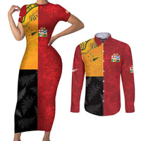 Custom British Lions-AUNZ Couples Matching Short Sleeve Bodycon Dress and Long Sleeve Button Shirt Australia-New Zealand Indigenous Motif LT9 Red - Polynesian Pride