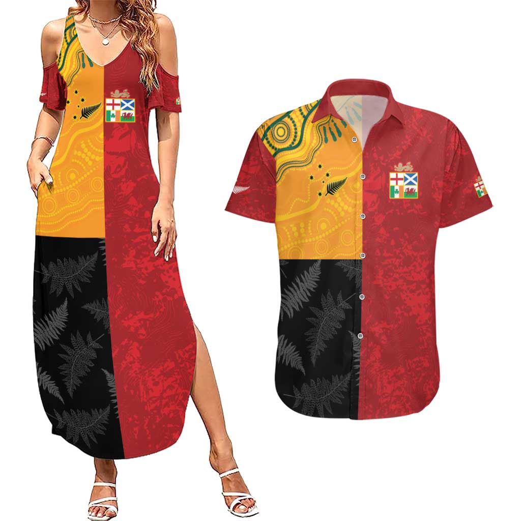 Custom British Lions-AUNZ Couples Matching Summer Maxi Dress and Hawaiian Shirt Australia-New Zealand Indigenous Motif LT9 Red - Polynesian Pride