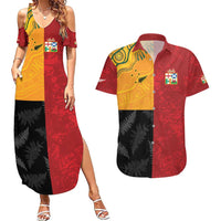 Custom British Lions-AUNZ Couples Matching Summer Maxi Dress and Hawaiian Shirt Australia-New Zealand Indigenous Motif LT9 Red - Polynesian Pride