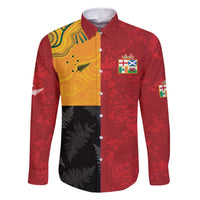 Custom British Lions-AUNZ Family Matching Long Sleeve Bodycon Dress and Hawaiian Shirt Australia-New Zealand Indigenous Motif LT9 Dad's Shirt - Long Sleeve Red - Polynesian Pride