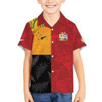 Custom British Lions-AUNZ Family Matching Long Sleeve Bodycon Dress and Hawaiian Shirt Australia-New Zealand Indigenous Motif LT9 Son's Shirt Red - Polynesian Pride