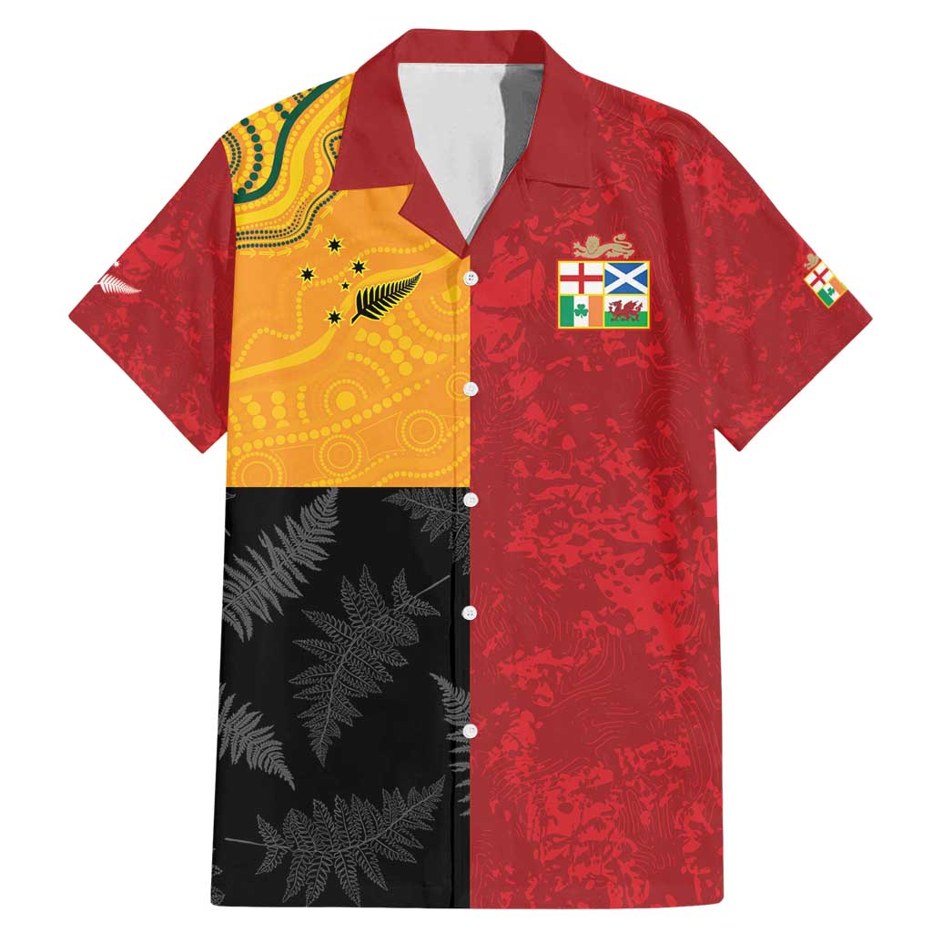 Custom British Lions-AUNZ Family Matching Mermaid Dress and Hawaiian Shirt Australia-New Zealand Indigenous Motif LT9 Dad's Shirt - Short Sleeve Red - Polynesian Pride
