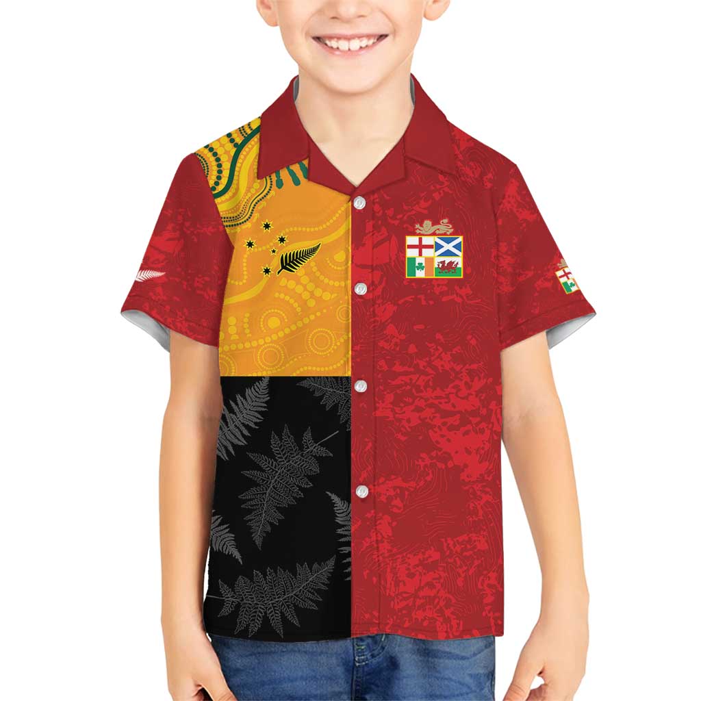 Custom British Lions-AUNZ Family Matching Off Shoulder Maxi Dress and Hawaiian Shirt Australia-New Zealand Indigenous Motif LT9 Son's Shirt Red - Polynesian Pride