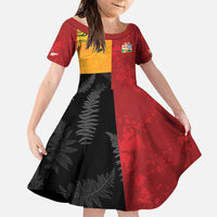 Custom British Lions-AUNZ Family Matching Puletasi and Hawaiian Shirt Australia-New Zealand Indigenous Motif LT9 Daughter's Dress Red - Polynesian Pride