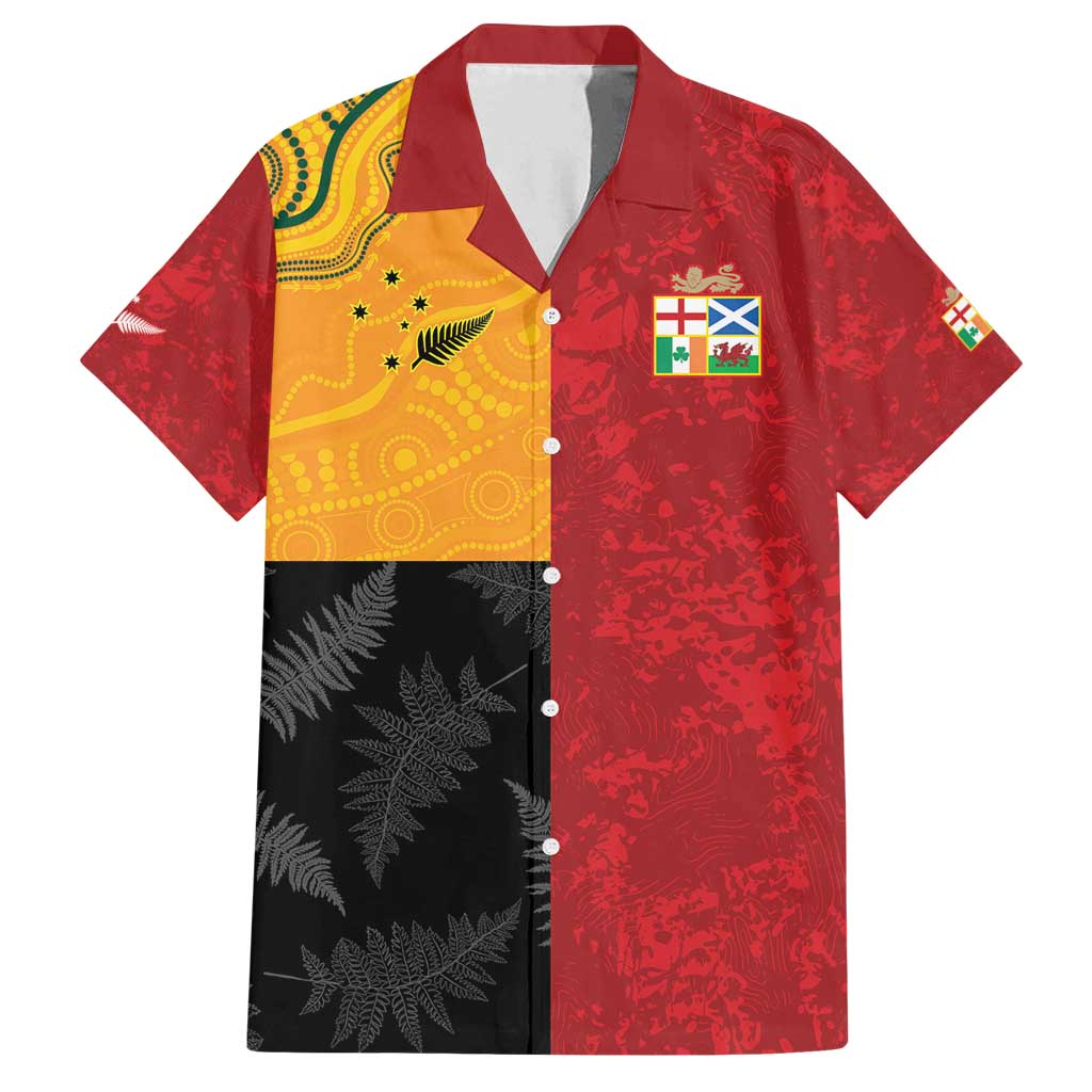 Custom British Lions-AUNZ Family Matching Puletasi and Hawaiian Shirt Australia-New Zealand Indigenous Motif LT9 Dad's Shirt - Short Sleeve Red - Polynesian Pride