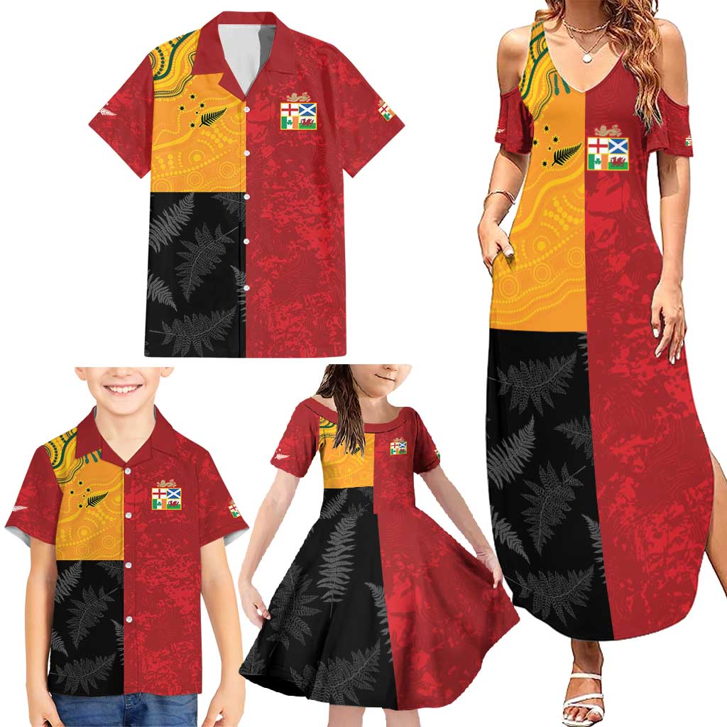 Custom British Lions-AUNZ Family Matching Summer Maxi Dress and Hawaiian Shirt Australia-New Zealand Indigenous Motif
