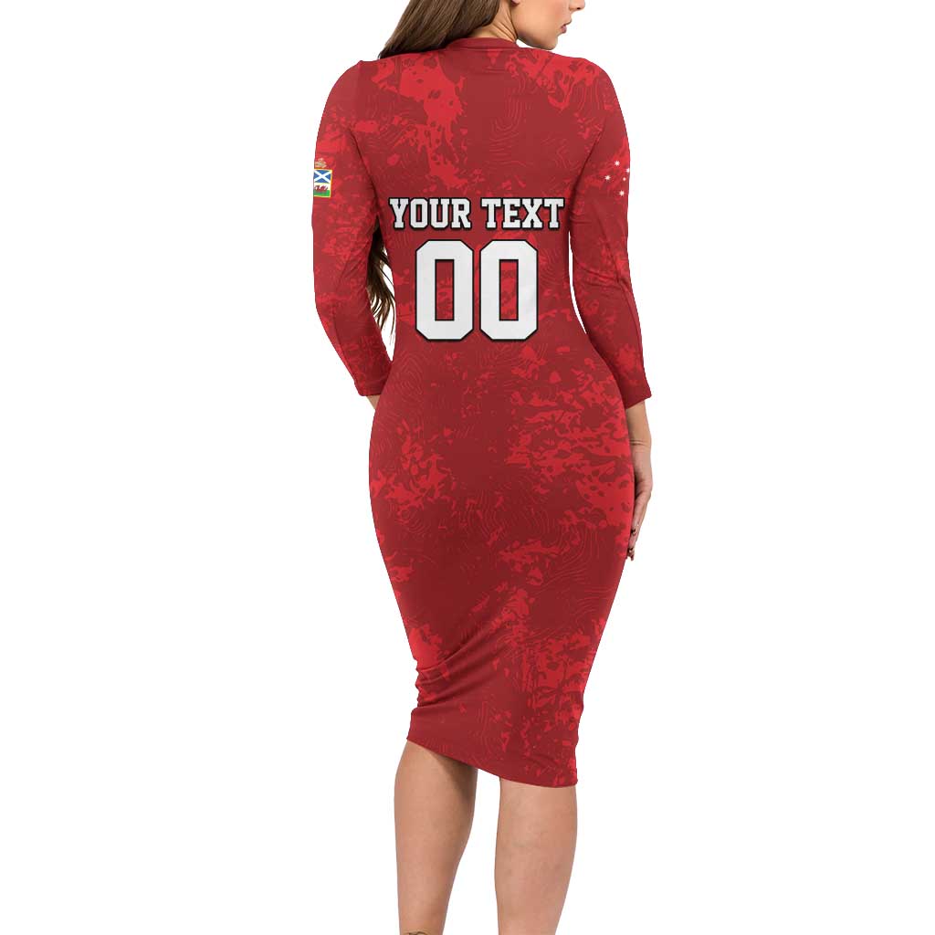 Custom British Lions-AUNZ Long Sleeve Bodycon Dress Australia-New Zealand Indigenous Motif