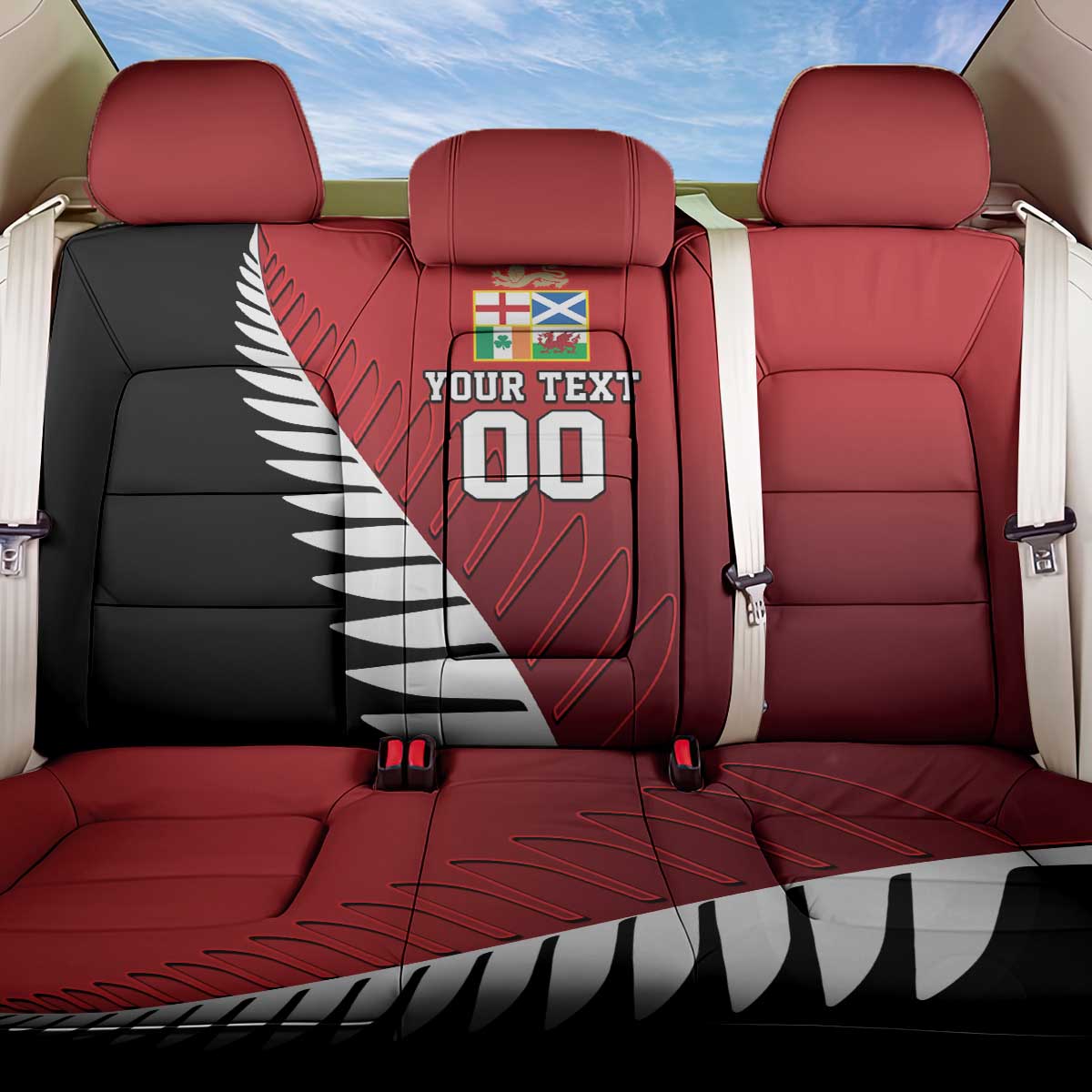 Custom British Lions New Zealand Back Car Seat Cover Half Black Fern