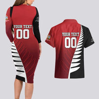 Custom British Lions New Zealand Couples Matching Long Sleeve Bodycon Dress and Hawaiian Shirt Half Black Fern LT9 - Polynesian Pride