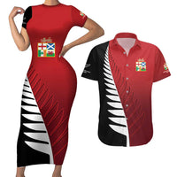 Custom British Lions New Zealand Couples Matching Short Sleeve Bodycon Dress and Hawaiian Shirt Half Black Fern LT9 Red - Polynesian Pride