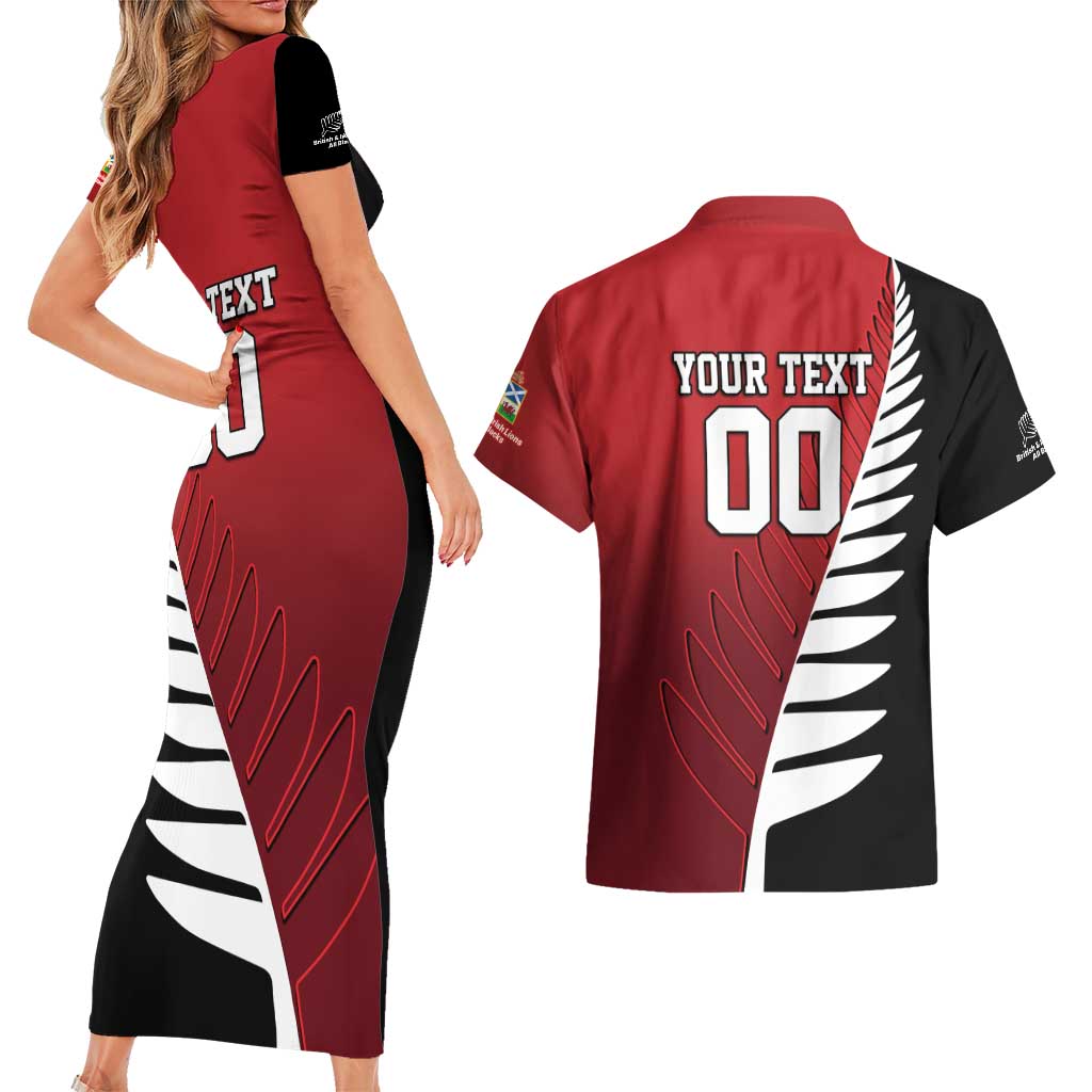 Custom British Lions New Zealand Couples Matching Short Sleeve Bodycon Dress and Hawaiian Shirt Half Black Fern LT9 - Polynesian Pride