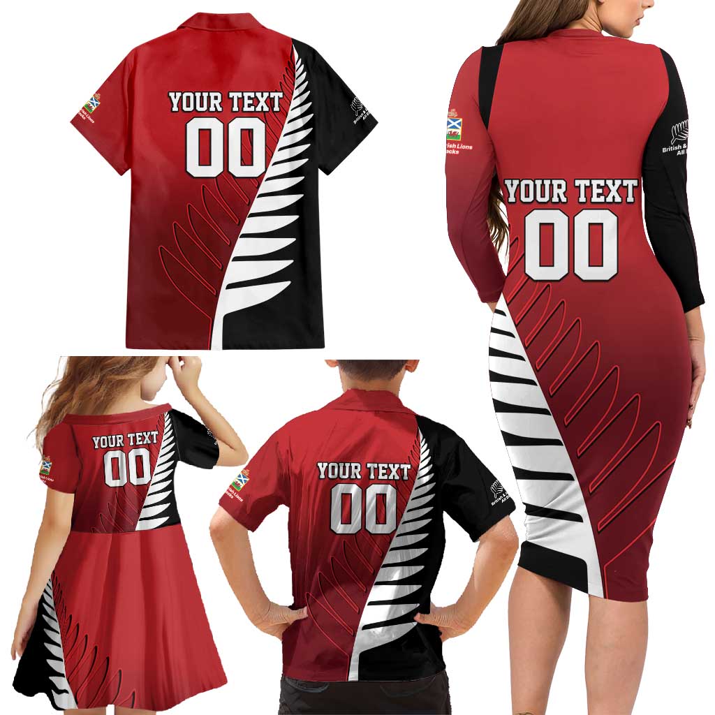 Custom British Lions New Zealand Family Matching Long Sleeve Bodycon Dress and Hawaiian Shirt Half Black Fern LT9 - Polynesian Pride