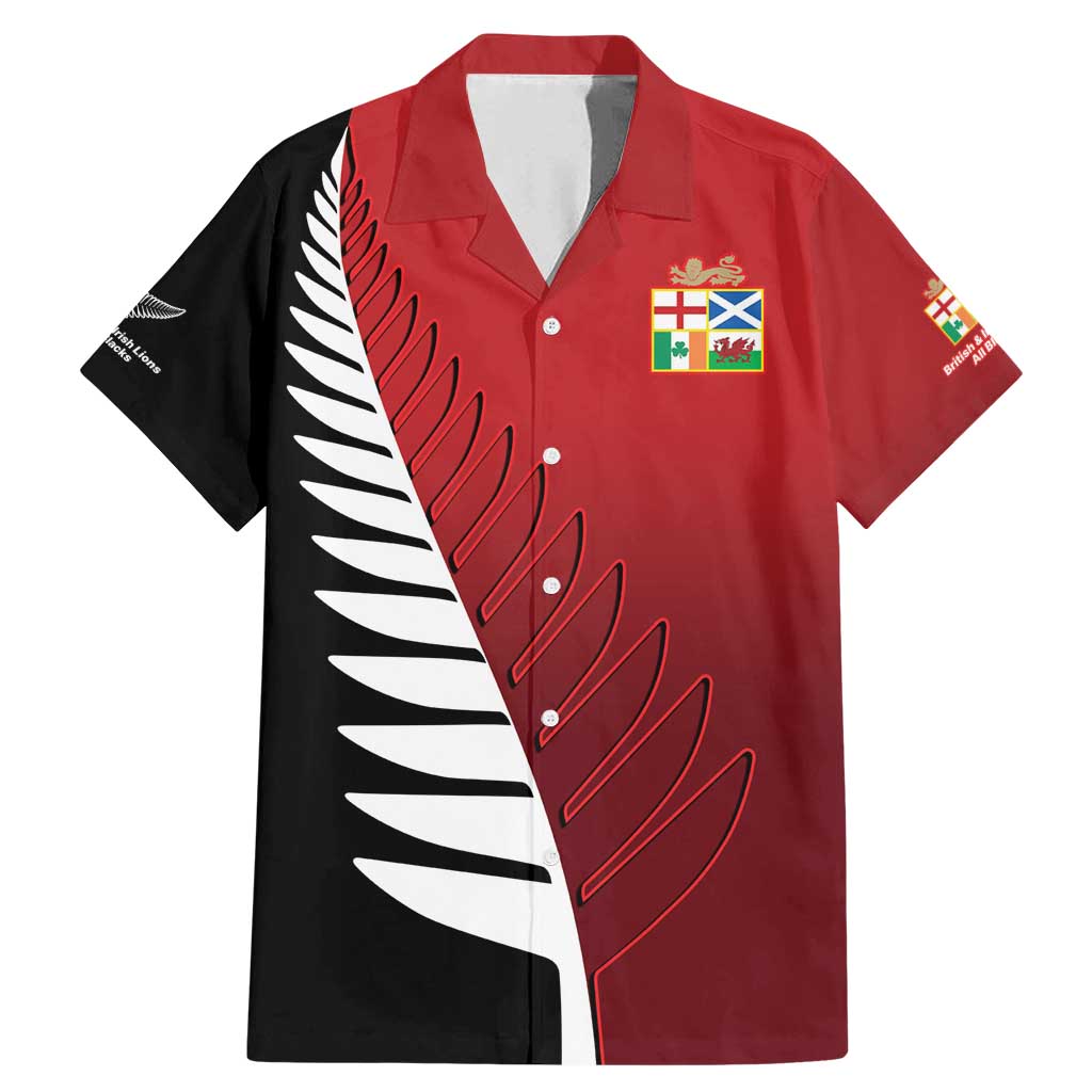Custom British Lions New Zealand Family Matching Mermaid Dress and Hawaiian Shirt Half Black Fern LT9 Dad's Shirt - Short Sleeve Red - Polynesian Pride