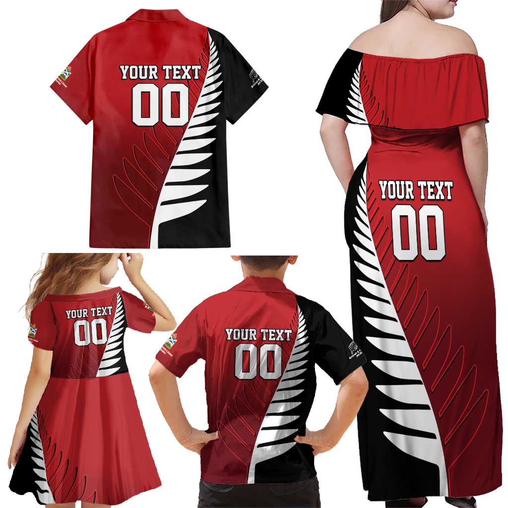 Custom British Lions New Zealand Family Matching Off Shoulder Maxi Dress and Hawaiian Shirt Half Black Fern LT9 - Polynesian Pride