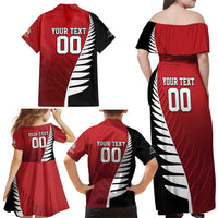 Custom British Lions New Zealand Family Matching Off Shoulder Maxi Dress and Hawaiian Shirt Half Black Fern LT9 - Polynesian Pride