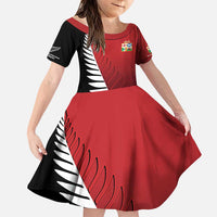 Custom British Lions New Zealand Family Matching Puletasi and Hawaiian Shirt Half Black Fern LT9 Daughter's Dress Red - Polynesian Pride