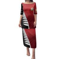 Custom British Lions New Zealand Family Matching Puletasi and Hawaiian Shirt Half Black Fern LT9 Mom's Dress Red - Polynesian Pride