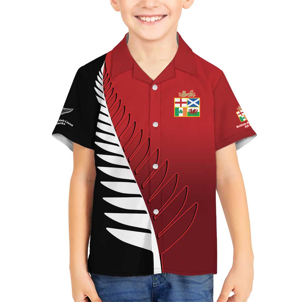 Custom British Lions New Zealand Family Matching Puletasi and Hawaiian Shirt Half Black Fern LT9 Son's Shirt Red - Polynesian Pride