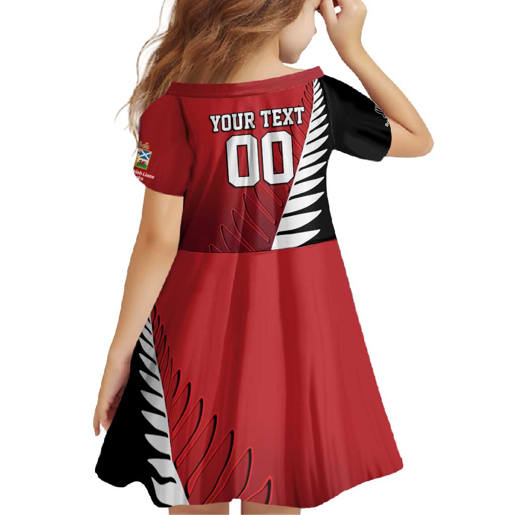Custom British Lions New Zealand Family Matching Short Sleeve Bodycon Dress and Hawaiian Shirt Half Black Fern LT9 - Polynesian Pride