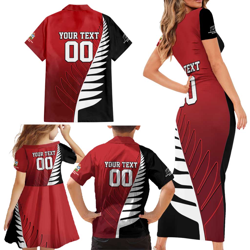 Custom British Lions New Zealand Family Matching Short Sleeve Bodycon Dress and Hawaiian Shirt Half Black Fern LT9 - Polynesian Pride