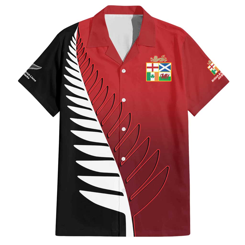 Custom British Lions New Zealand Family Matching Short Sleeve Bodycon Dress and Hawaiian Shirt Half Black Fern LT9 Dad's Shirt - Short Sleeve Red - Polynesian Pride