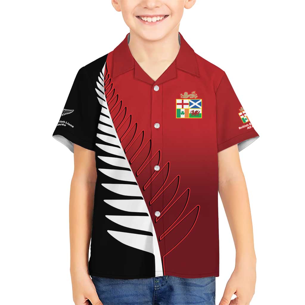 Custom British Lions New Zealand Kid Hawaiian Shirt Half Black Fern