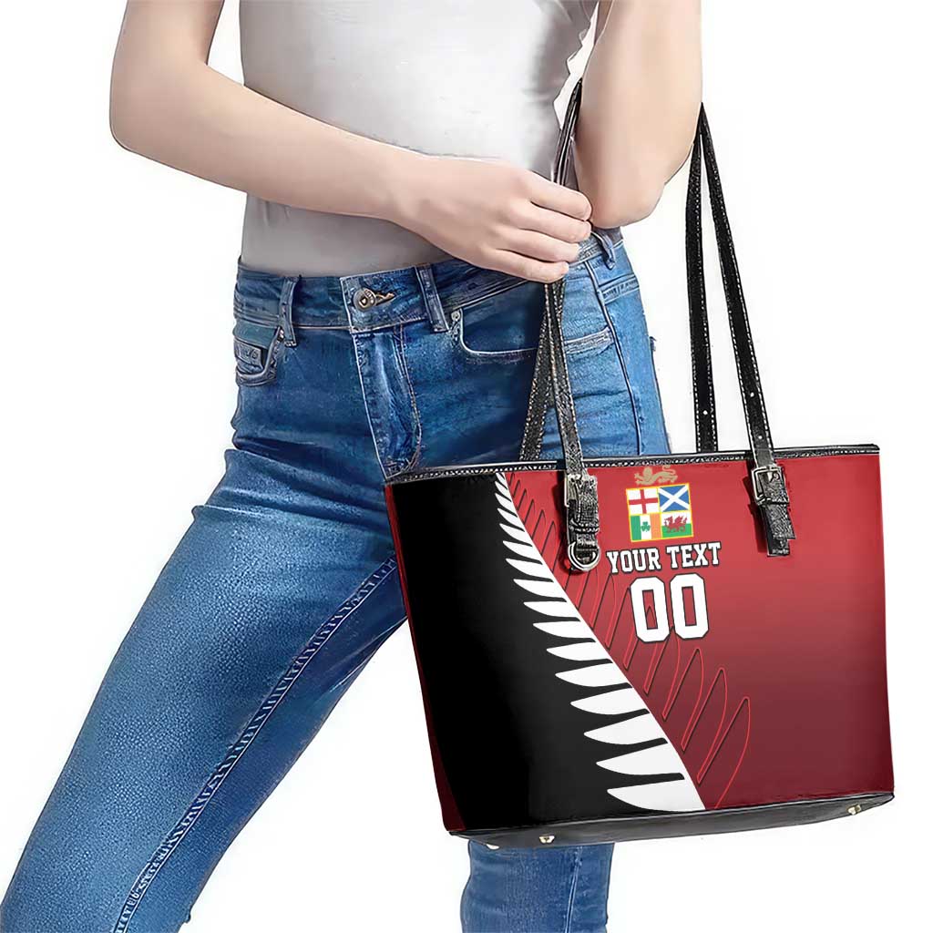 Custom British Lions New Zealand Leather Tote Bag Half Black Fern