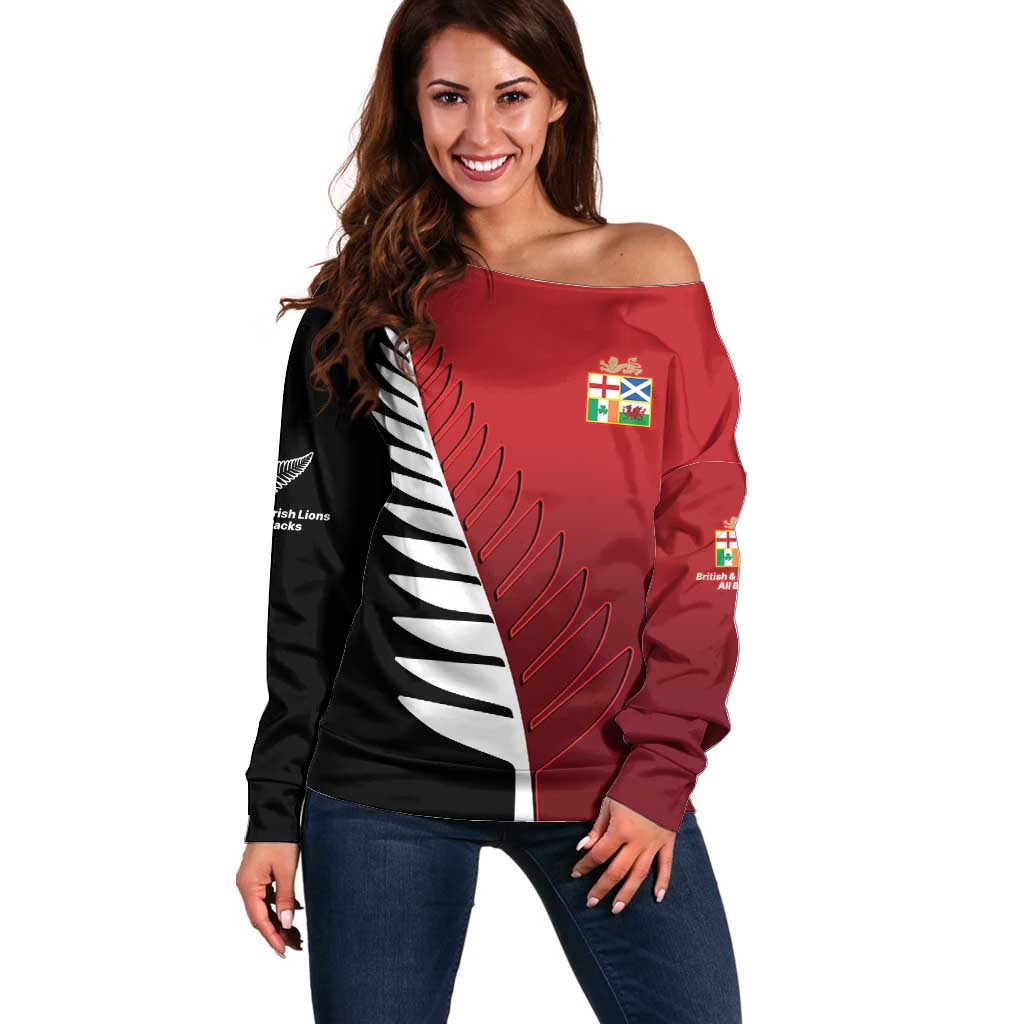Custom British Lions New Zealand Off Shoulder Sweater Half Black Fern