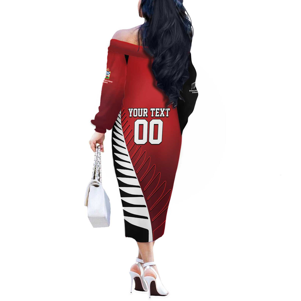 Custom British Lions New Zealand Off The Shoulder Long Sleeve Dress Half Black Fern
