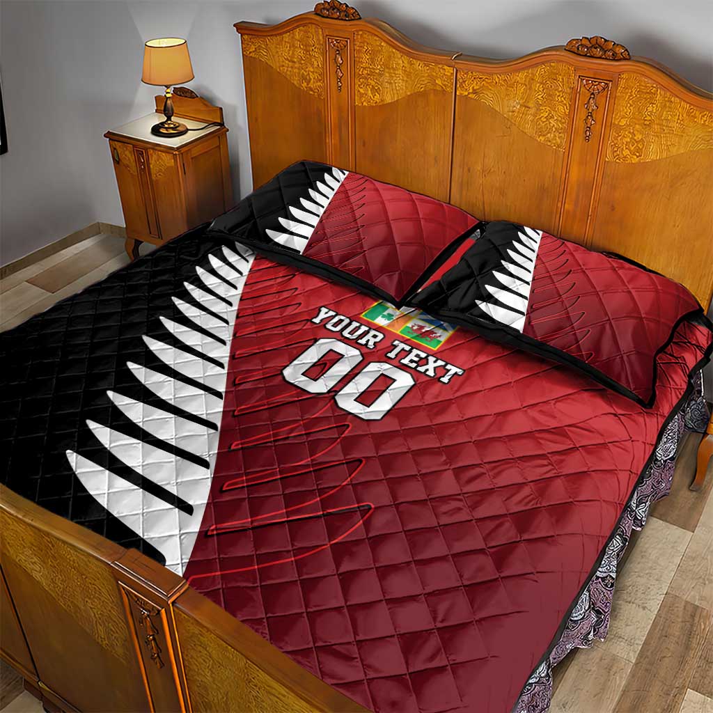 Custom British Lions New Zealand Quilt Bed Set Half Black Fern