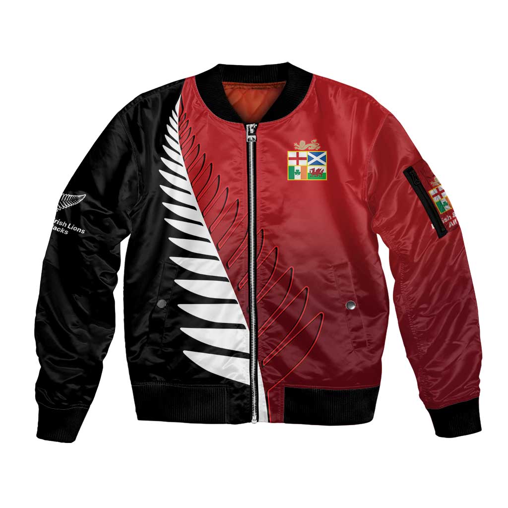 Custom British Lions New Zealand Sleeve Zip Bomber Jacket Half Black Fern LT9 Unisex Red - Polynesian Pride