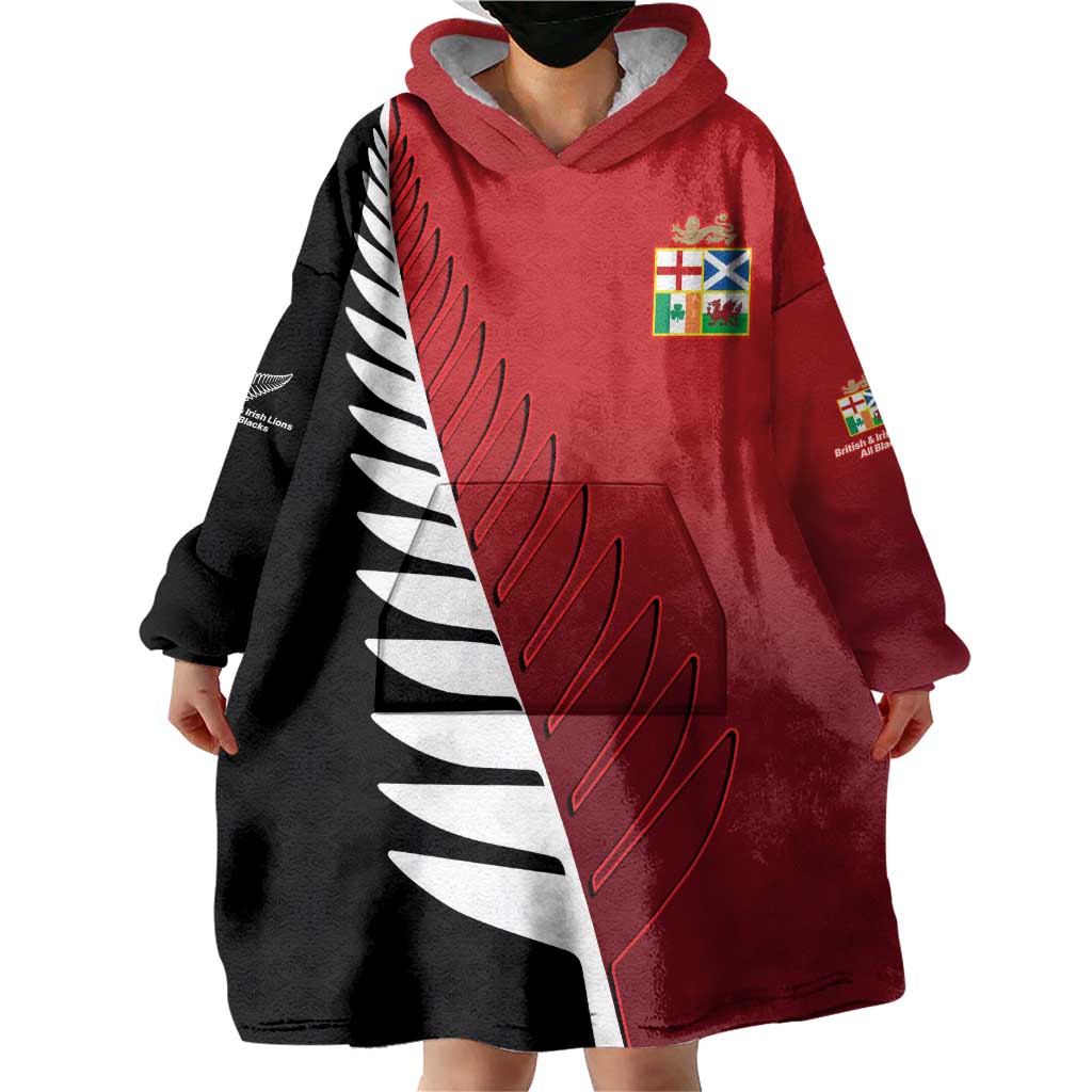 Custom British Lions New Zealand Wearable Blanket Hoodie Half Black Fern