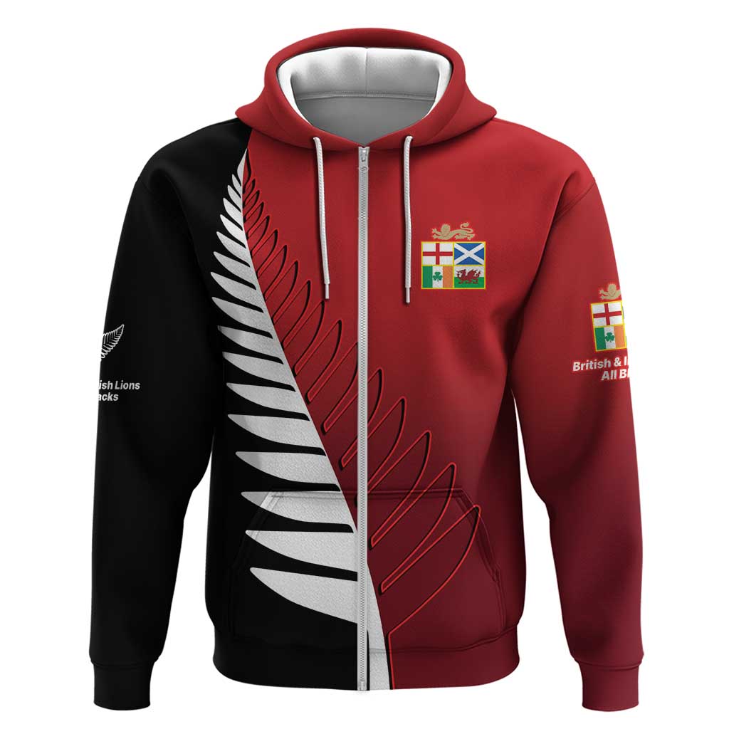 Custom British Lions New Zealand Zip Hoodie Half Black Fern